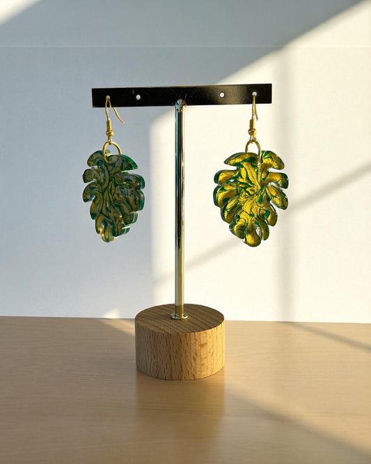 Hand Painted Leaf Earrings | Unique Handmade Resin Jewelry | Colorful Vibrant Danglers | Statement Earring | Gift for Her | Unique Gift Idea