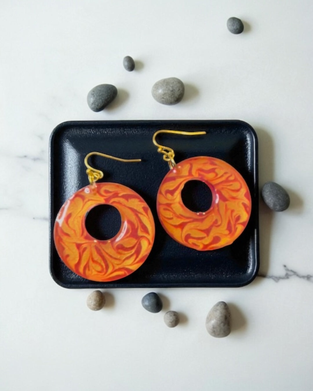 Hand-Painted Resin Earrings | Unique Handmade Art Jewelry | Colorful Statement Danglers