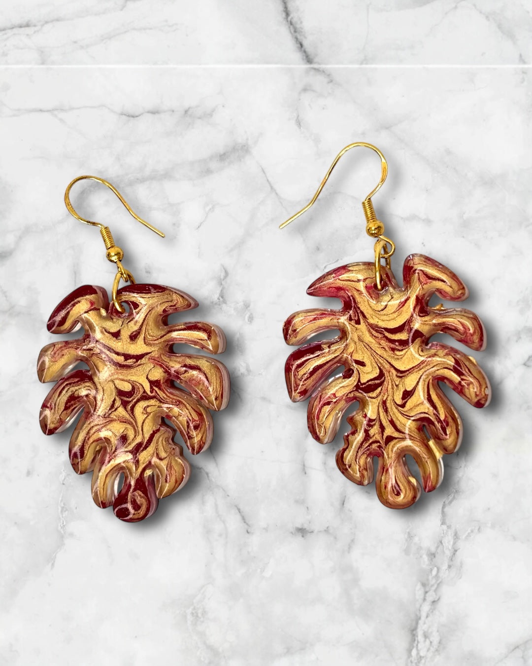 Hand Painted Leaf Earrings | Unique Handmade Resin Jewelry | Colorful Vibrant Danglers | Statement Earring | Gift for Her | Unique Gift Idea