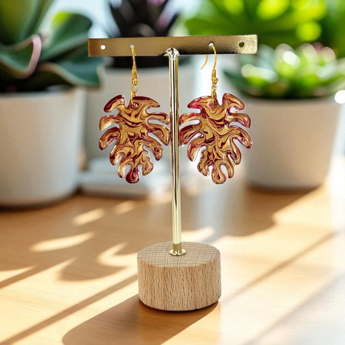 Hand Painted Leaf Earrings | Unique Handmade Resin Jewelry | Colorful Vibrant Danglers | Statement Earring | Gift for Her | Unique Gift Idea