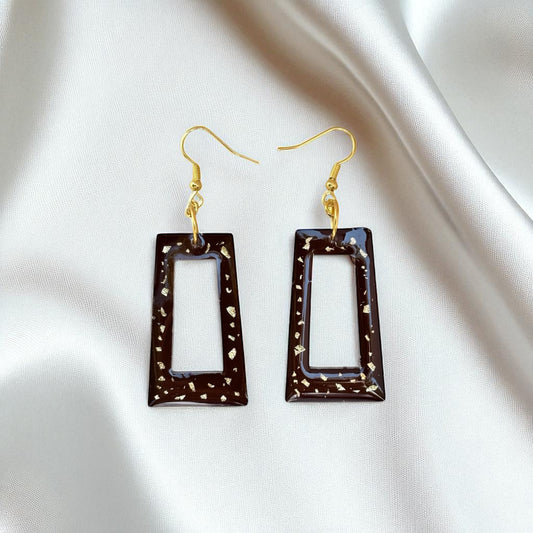 Trapezium Gold Speckle Resin Earrings