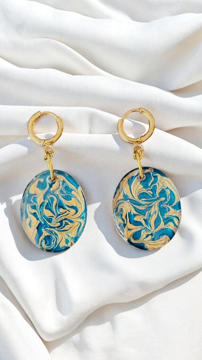 Oval Huggies Swirl Resin Earrings