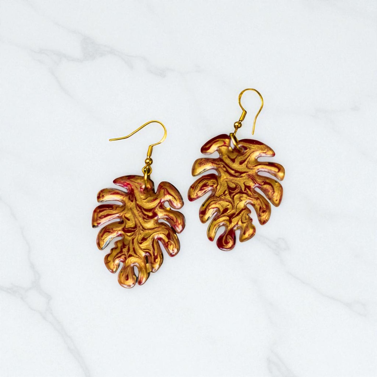 Monstera Leaf Swirl Resin Earrings