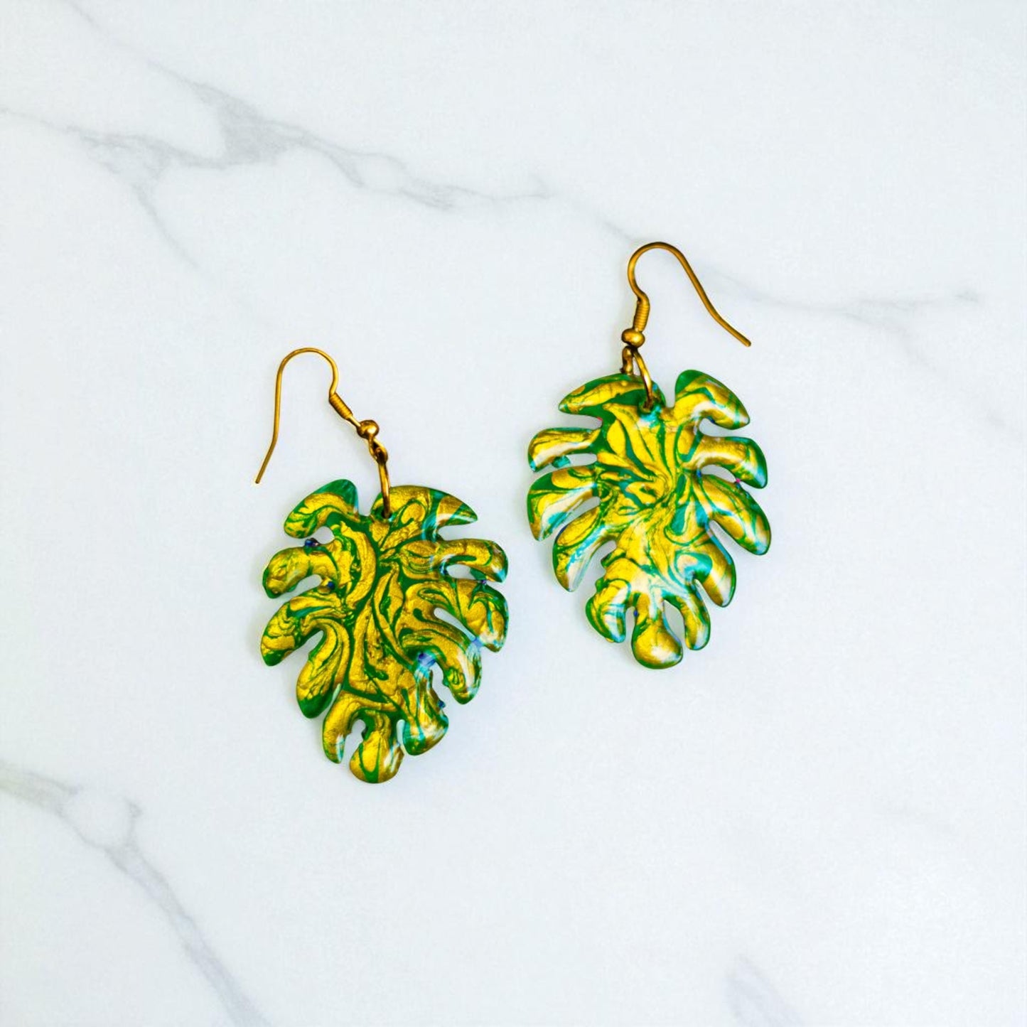 Monstera Leaf Swirl Resin Earrings