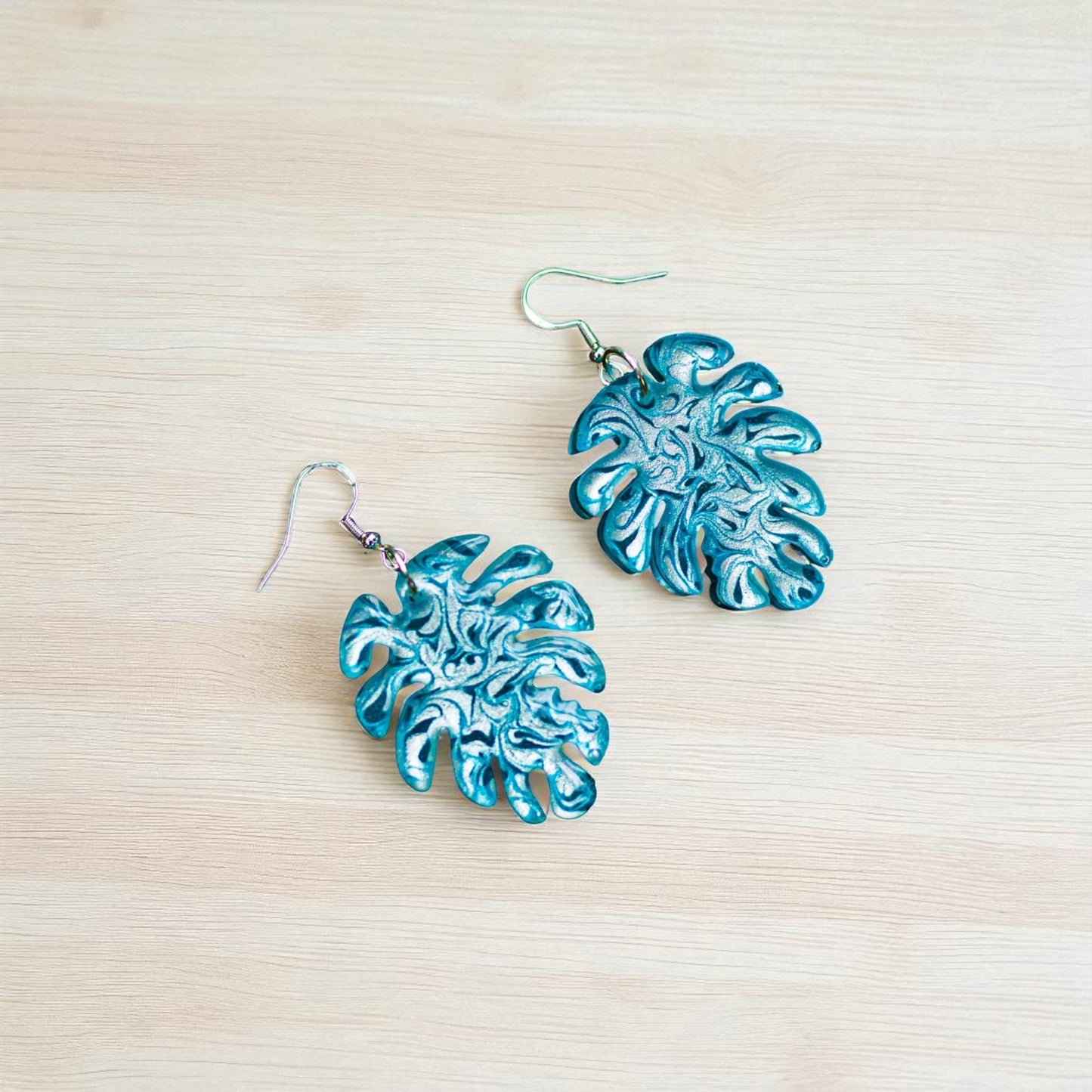 Monstera Leaf Swirl Resin Earrings
