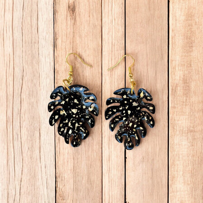 Monstera Leaf Gold Speckle Resin Earrings