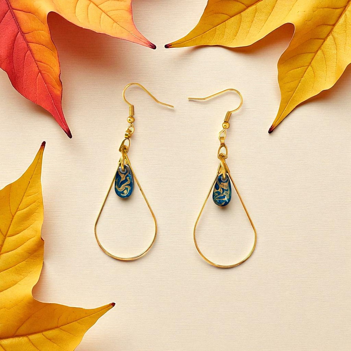 Teal Teardrop Charm Earrings