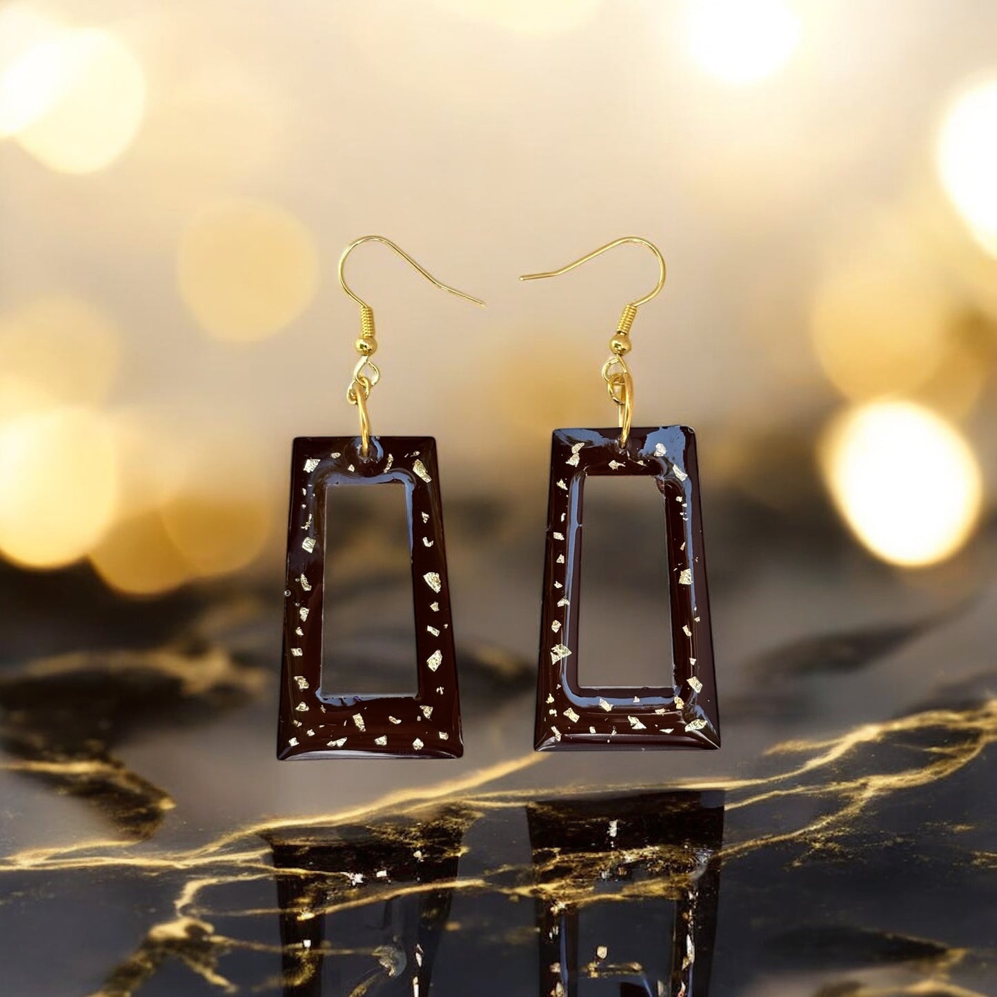 Trapezium Gold Speckle Resin Earrings