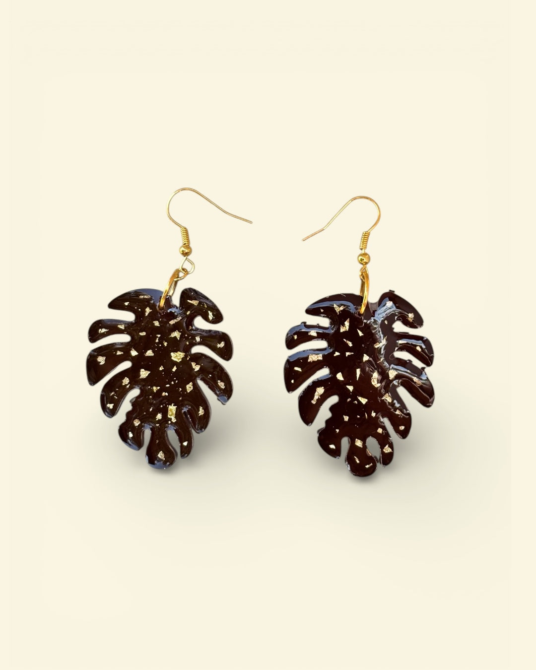 Monstera Leaf Gold Speckle Resin Earrings