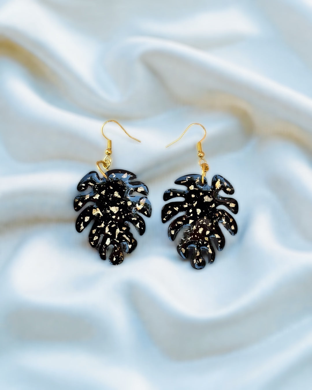 Monstera Leaf Gold Speckle Resin Earrings