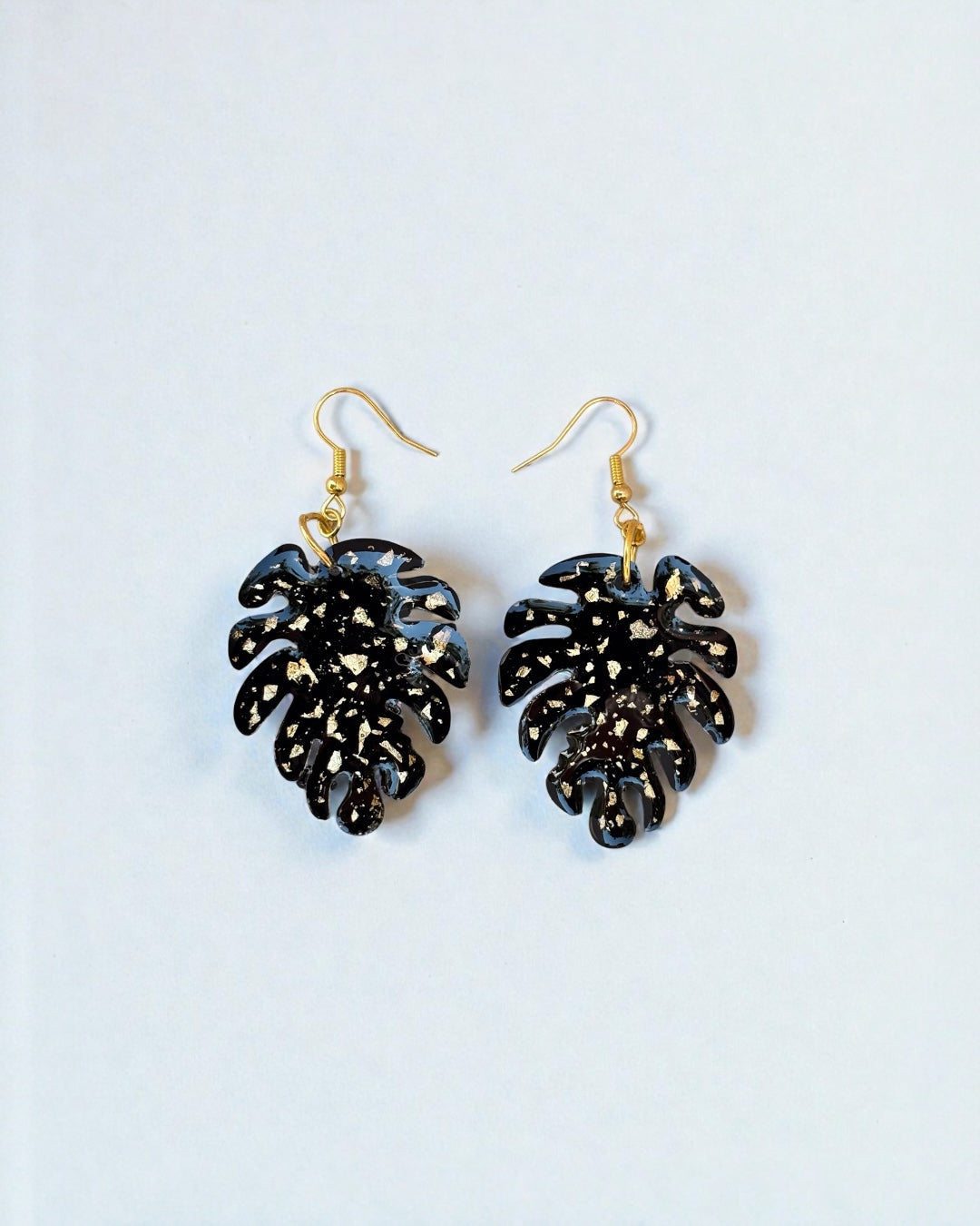 Monstera Leaf Gold Speckle Resin Earrings
