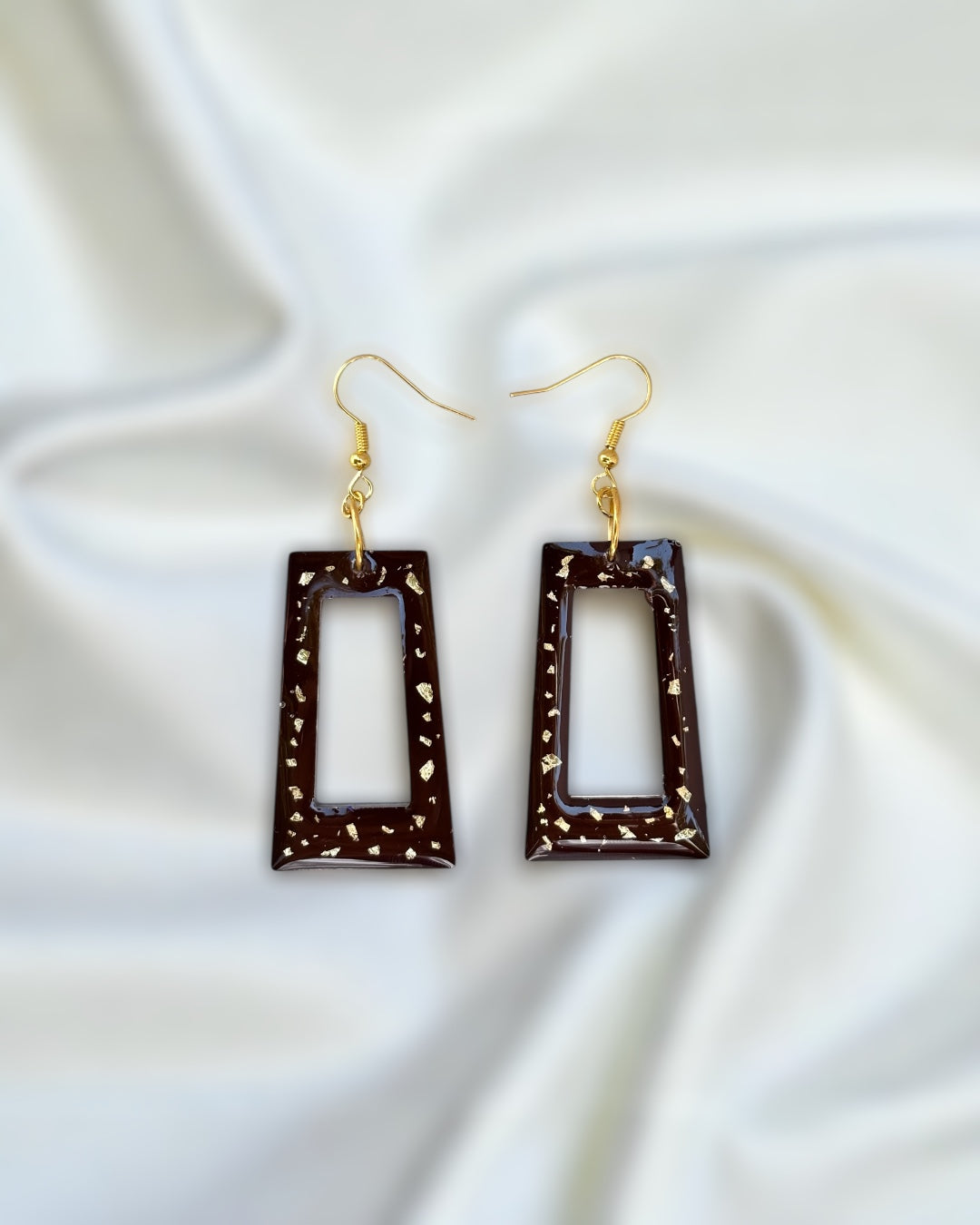 Trapezium Gold Speckle Resin Earrings