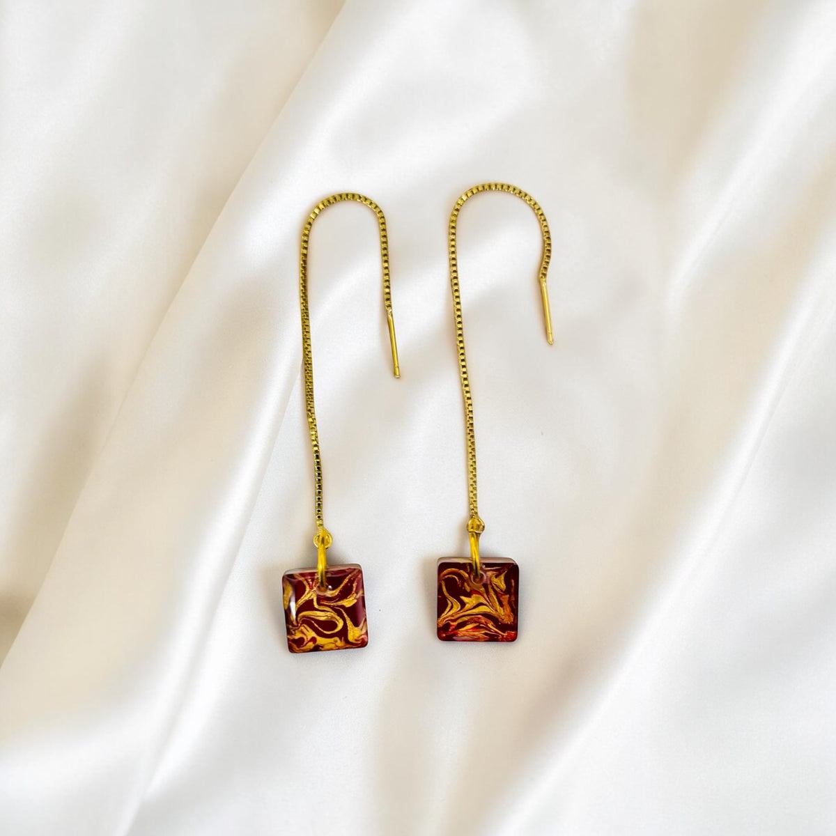 Thread Square Swirl Resin Earrings