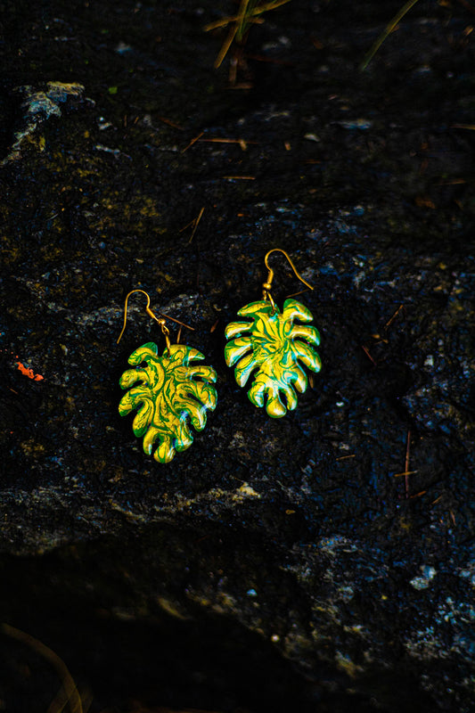 Hand Painted Leaf Earrings | Unique Handmade Resin Jewelry | Colorful Vibrant Danglers | Statement Earring | Gift for Her | Unique Gift Idea