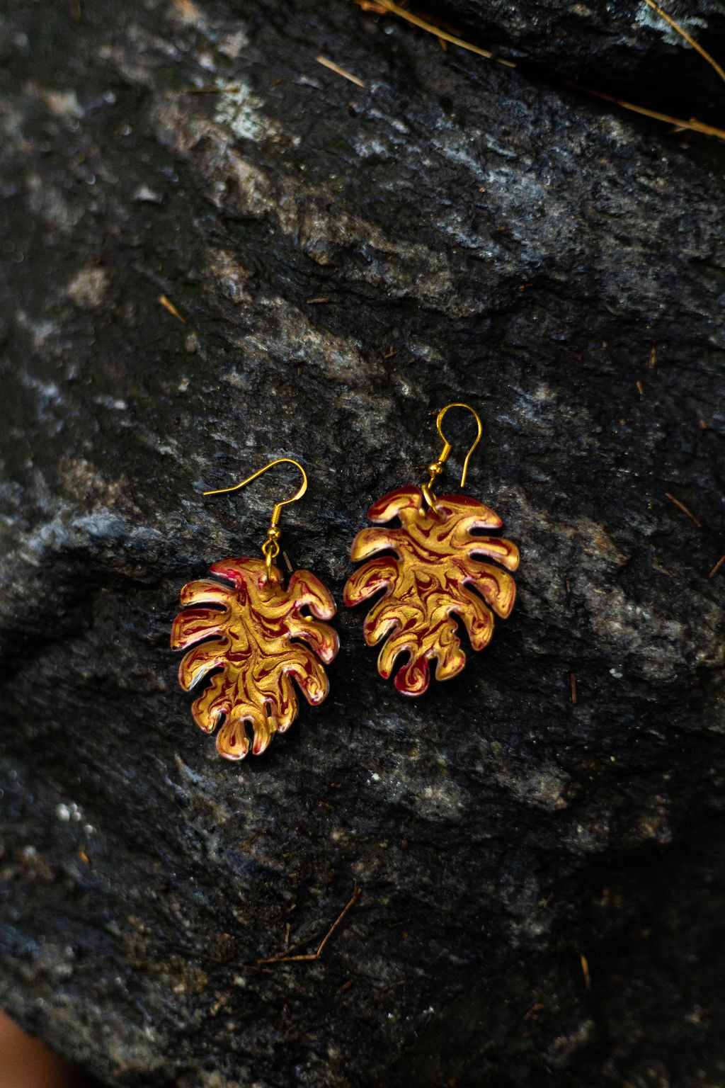 Hand Painted Leaf Earrings | Unique Handmade Resin Jewelry | Colorful Vibrant Danglers | Statement Earring | Gift for Her | Unique Gift Idea